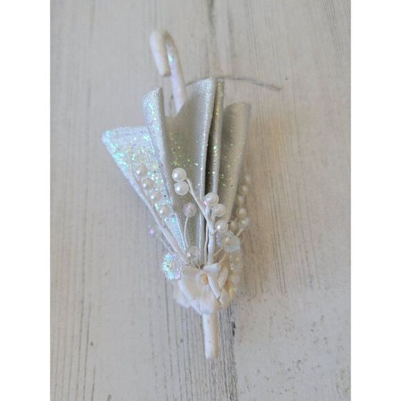 White mini glitter umbrella flower ornament Xmas - Picture 1 of 6